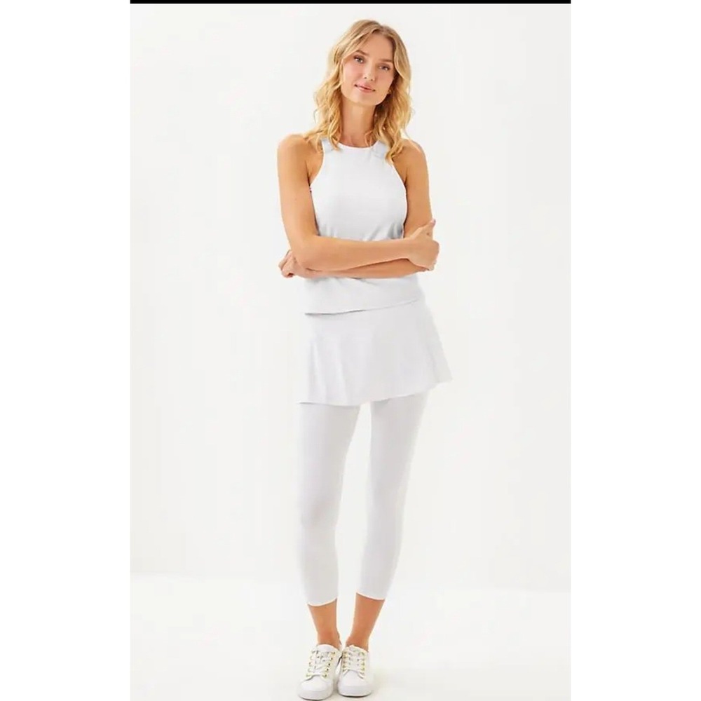 Lilly Pulitzer Luxletic Game Point Skirted Leggings L White UPF 50+ Preppy NWT